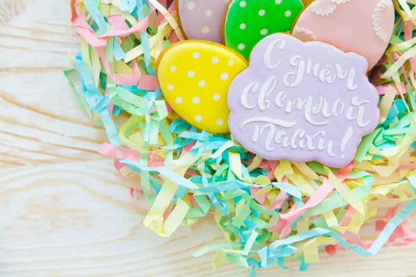 Süßigkeiten Zum Osterfest Lebkuchen Form Von Osterhasen Und Ostereiern Weiß — Stockfoto