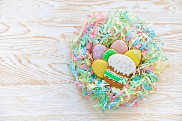 Sweets Celebrate Easter Gingerbread Shape Easter Bunny Easter Eggs White — Stock Photo, Image