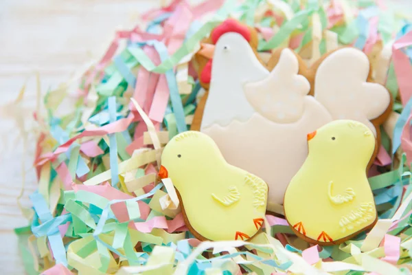 Süßigkeiten Zum Osterfest Lebkuchen Form Von Osterhasen Und Ostereiern Weiß — Stockfoto