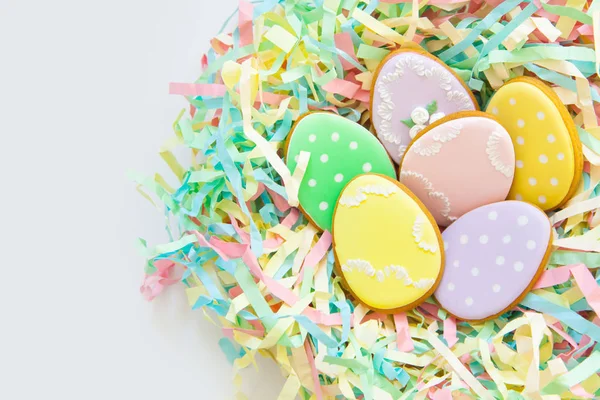 Süßigkeiten Zum Osterfest Lebkuchen Form Von Osterhasen Und Ostereiern Weiß — Stockfoto