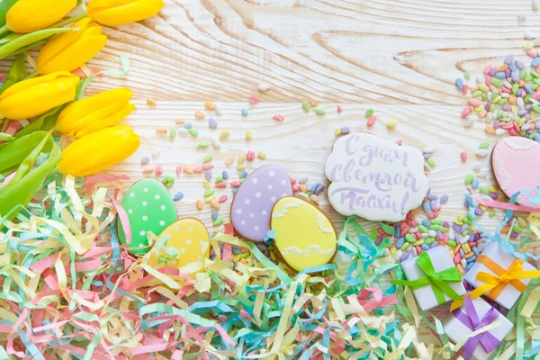 Sweets Celebrate Easter Gingerbread Shape Easter Bunny Easter Eggs White — Stock Photo, Image