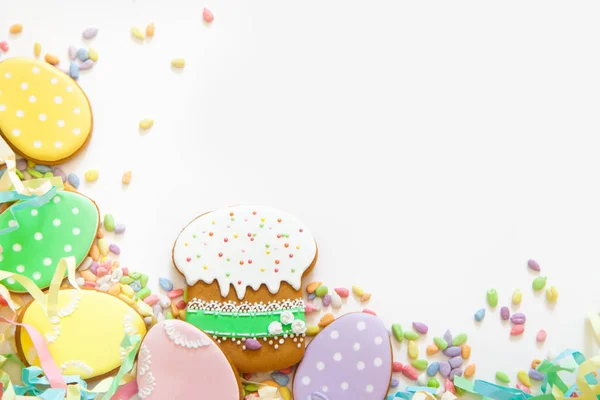 庆祝复活节的糖果 姜饼形状的复活节兔子和复活节蛋 复活节卡克 — 图库照片