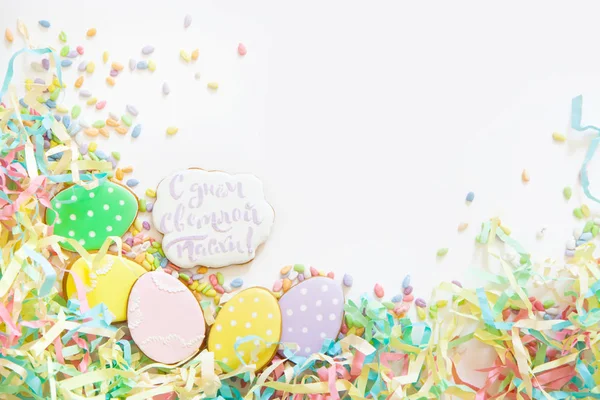 Słodycze Dla Świętowania Wielkanocy Pierniki Kształcie Zajączek Pisanki Biały Kolor — Zdjęcie stockowe