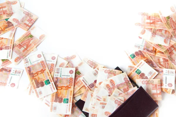 Russische Manier Geld Slaan Een Bank Vele Rekeningen Van Vijf — Stockfoto