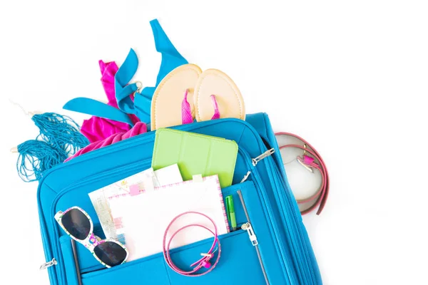 彩色明亮的东西休息和旅行 计划一个假期 绿松石 海蓝宝石 粉红色 — 图库照片