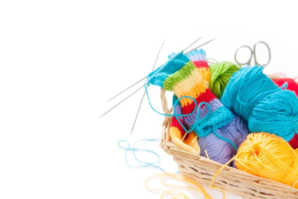 Gekleurde Bollen Garen Zicht Van Bovenaf Regenboog Kleuren Alle Kleuren — Stockfoto