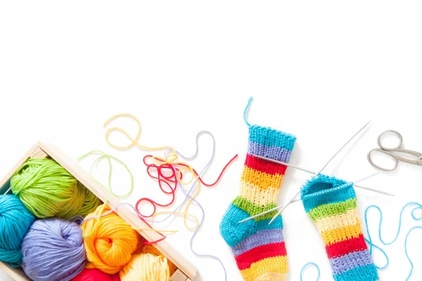 Colored Balls Yarn View Rainbow Colors All Colors Yarn Knitting — Stock Photo, Image