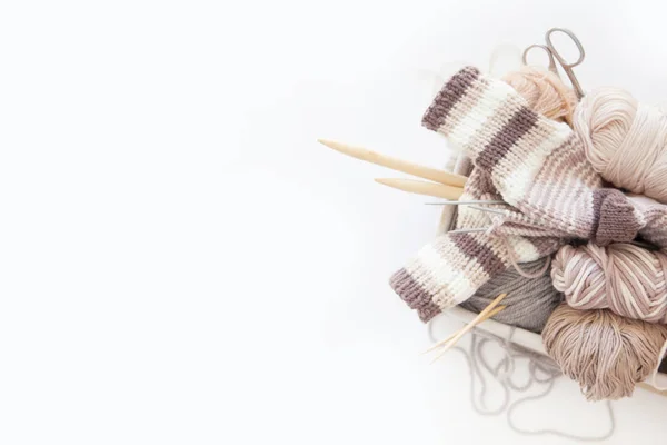 Yarn Basket Beige Neutral Natural Tones Knitting Crocheting Spokes Succulent — Stock Photo, Image