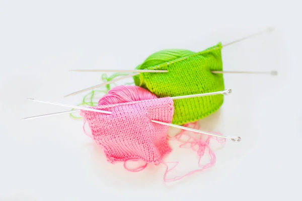 Tecido Malha Verde Rosa Fio Para Tricô Verde Rosa Fundo — Fotografia de Stock