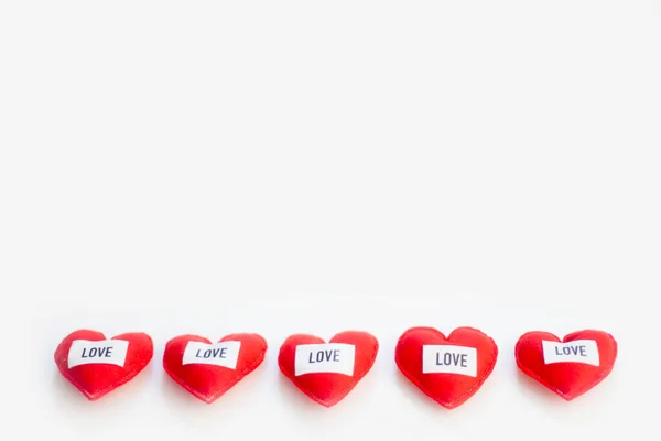 Five Red Hearts White Background Valentine Day — Stock Photo, Image