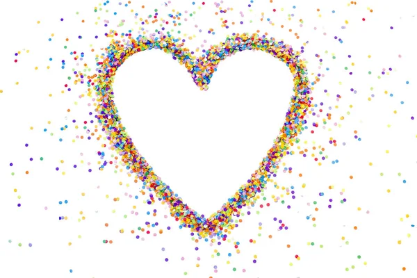 Heart Made Colored Confetti Small Circles Colored Paper White Background — Stock Photo, Image