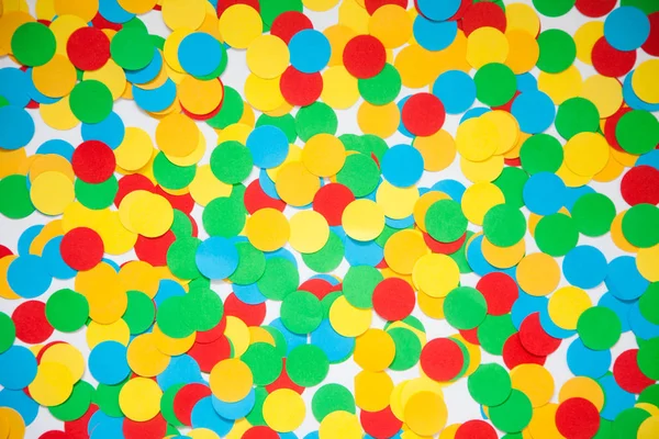 Confetti Scattered Different Colors White Background Festive Confetti Decor Party — Stock Photo, Image