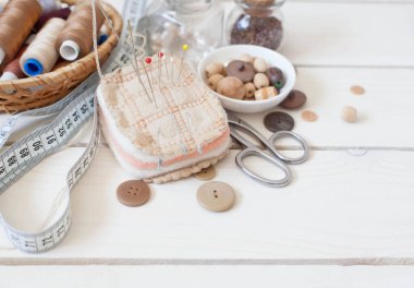 Dikiş araçları ve aksesuarları ile kopyalama alanı çerçevesi