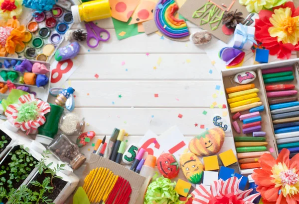 Materiales Para Creatividad Infantil Dibujos Plastilina Artesanía —  Fotos de Stock