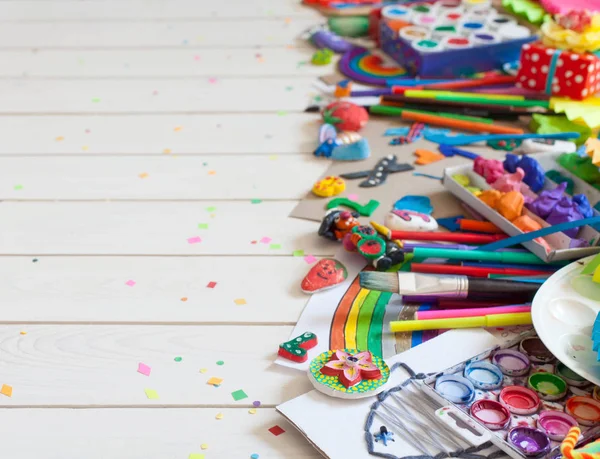 Materiales Para Creatividad Infantil Dibujos Plastilina Artesanía — Foto de Stock