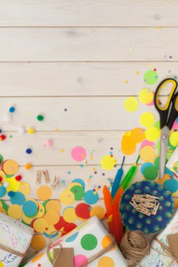 Ev yapımı craft. El sanatları için renkli malzemeler. Kadınlar ilgi alanları.