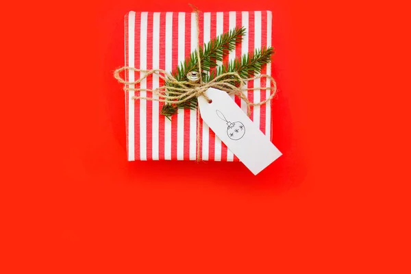 Vánoční Dekorace Dárky Dovolenou Zelené Červené Bílé Barvy Jedle — Stock fotografie