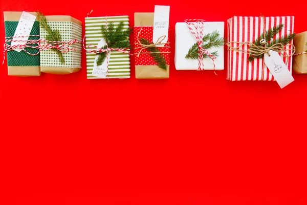 Arredo Natalizio Regali Festa Colori Verde Rosso Bianco Rami Abete — Foto Stock