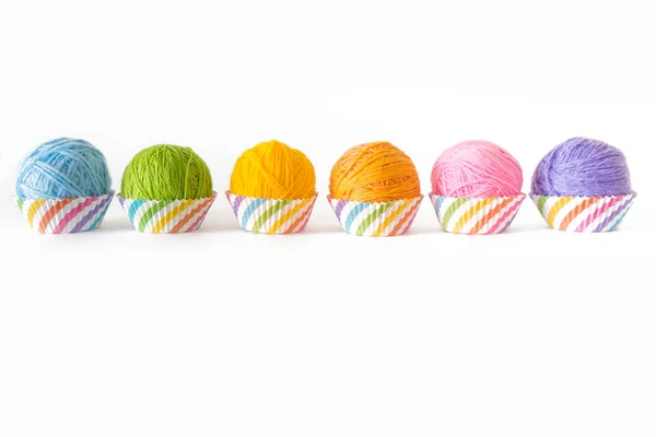 Colored Balls Yarn Knitting Needles Crocheting Yarn — Stock Photo, Image