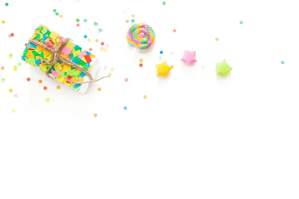 Regalos Brillantes Para Una Fiesta Cumpleaños Año Nuevo Confetti Estrellas —  Fotos de Stock