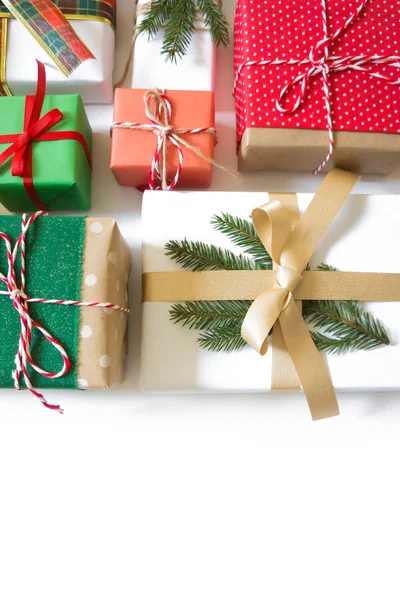 Decoración Navidad Las Cajas Regalo Son Rojas Verdes Vista Superior — Foto de Stock