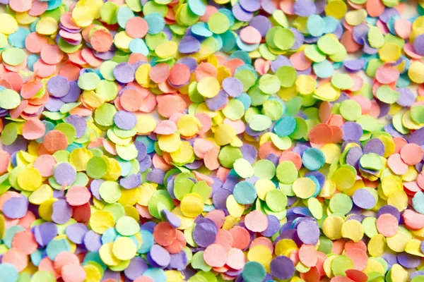 Confetti Scattered Different Colors White Background Festive Confetti Decor Party — Stock Photo, Image