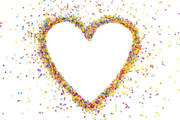 Heart Made Colored Confetti Small Circles Colored Paper White Background — Stock Photo, Image