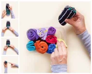 Giyim depolama. Dolabın içinde sipariş. Çorap katlanır. Master Class.