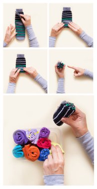 Giyim depolama. Dolabın içinde sipariş. Çorap katlanır. Master Class.