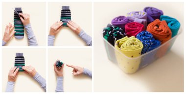 Giyim depolama. Dolabın içinde sipariş. Çorap katlanır. Master Class.