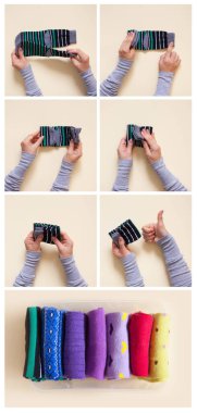 Giyim depolama. Dolabın içinde sipariş. Çorap katlanır. Master Class.