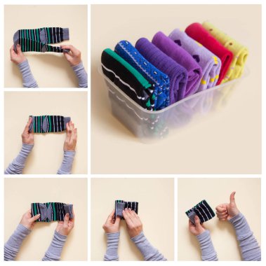 Giyim depolama. Dolabın içinde sipariş. Çorap katlanır. Master Class.