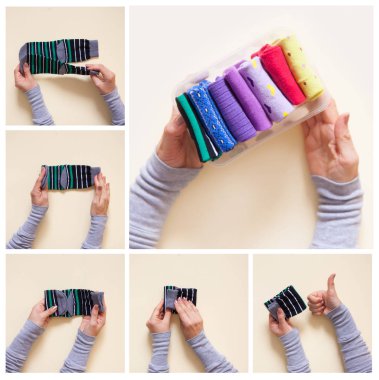 Giyim depolama. Dolabın içinde sipariş. Çorap katlanır. Master Class.