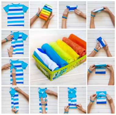 T-shirt katlama. Japon sistemdeki şeyler tutma. Master Class. Giyim depolama.