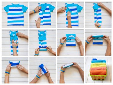 T-shirt katlama. Japon sistemdeki şeyler tutma. Master Class. Giyim depolama.