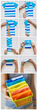 T-shirt katlama. Japon sistemdeki şeyler tutma. Master Class. Giyim depolama.