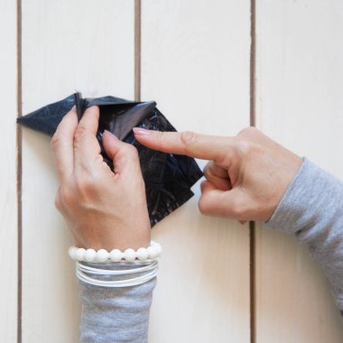 Plastik torba uzandık. Japon sistemdeki şeyler tutma. Master Class. Depolama ev kaplar