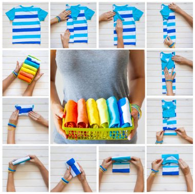 T-shirt katlama. Japon sistemdeki şeyler tutma. Master Class. Giyim depolama.