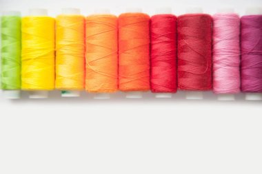 Renk iplik dikiş için. Beyaz arka plan.