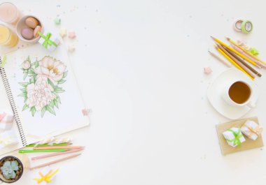 renkli kalemler ile çizim çizim. çiçek peonies. Mumlar, g