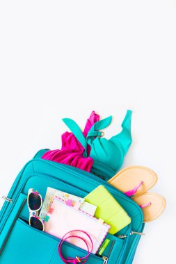 Aquamarine/turkuaz kadın bavul seyahat için. Leydi 'nin eşyaları