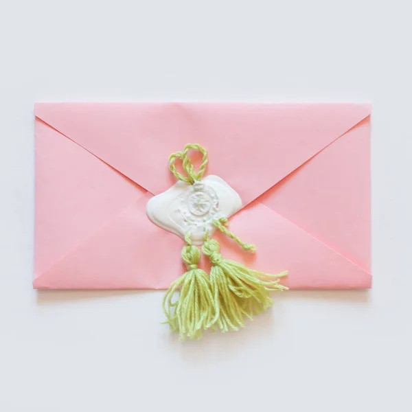 mail envelope and letter sealed with wax seal stamp