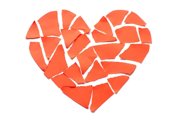 失恋分裂概念分離および離婚アイコン 赤の紙を丸めて形の引き裂かれた愛 — ストック写真