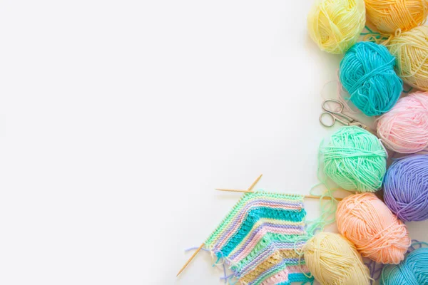 Color pastel yarn for knitting, knitting needles and crochet hoo — Stock Photo, Image