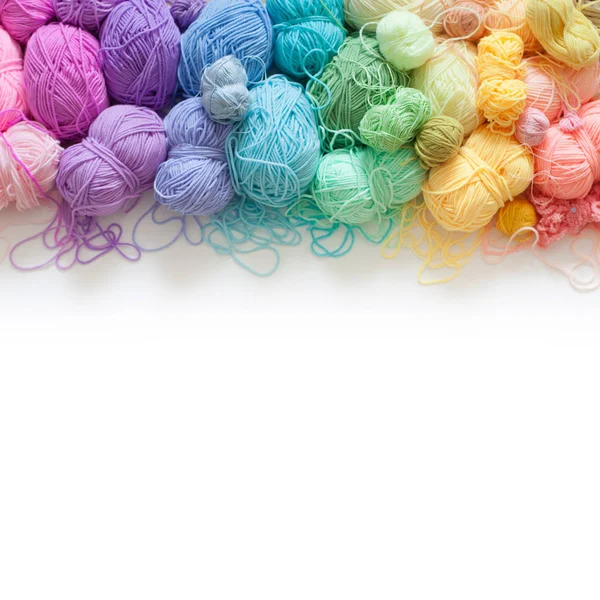 Colored balls of yarn. View from above. Rainbow colors. All colo — Stock Photo, Image