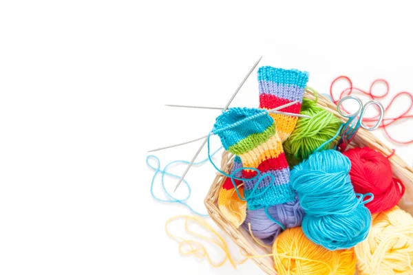 Colored Balls Yarn View Rainbow Colors All Colors Yarn Knitting — Stock Photo, Image