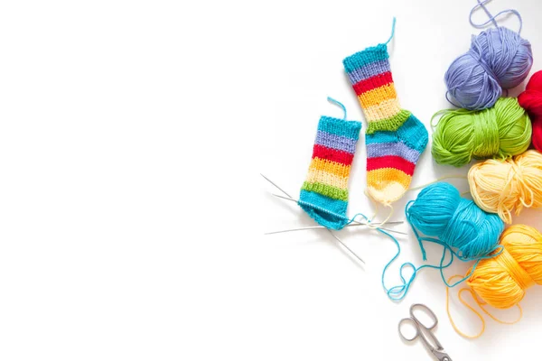 Colored Balls Yarn View Rainbow Colors All Colors Yarn Knitting — Stock Photo, Image