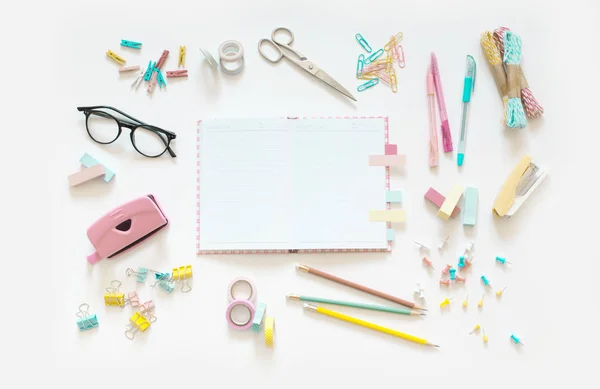 Flat lay stylish set. School stationery. Back to school concept. — Stock Photo, Image