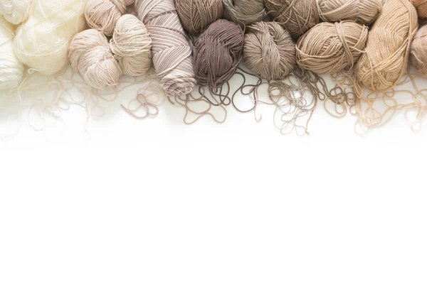 Wool and cotton yarn for knitting of neutral natural color. Back — Stock Photo, Image