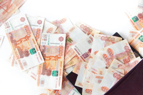 Russische Manier Geld Slaan Een Bank Vele Rekeningen Van Vijf — Stockfoto